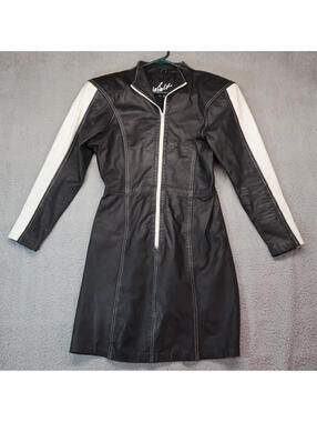Winlit Women Leather Jacket 7/8 Large Black Trenhcoat Moto